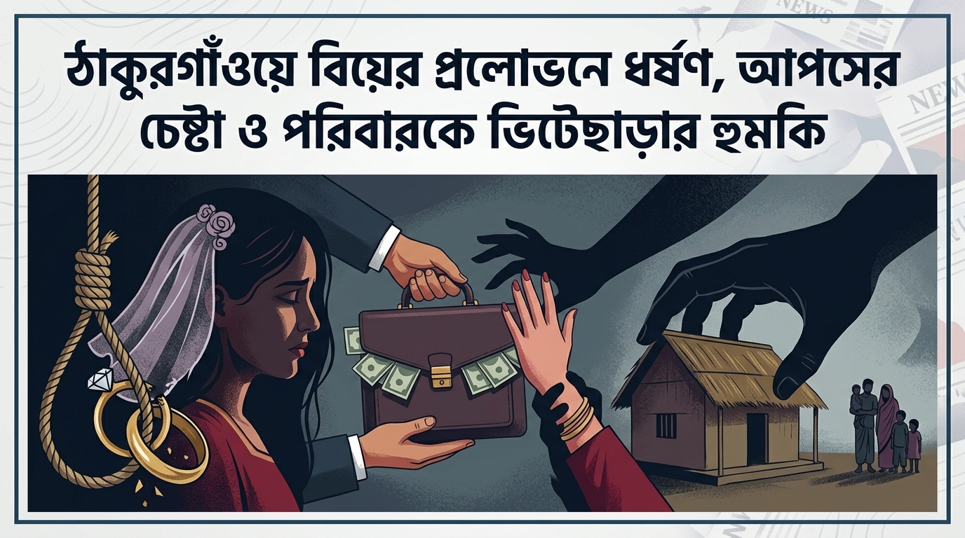 ঠাকুরগাঁওয়ে বিয়ের প্রলোভনে গার্মেন্টস কর্মীকে ধর্ষণ, আপসের চেষ্টা ও পরিবারকে ভিটেছাড়ার হুমকি