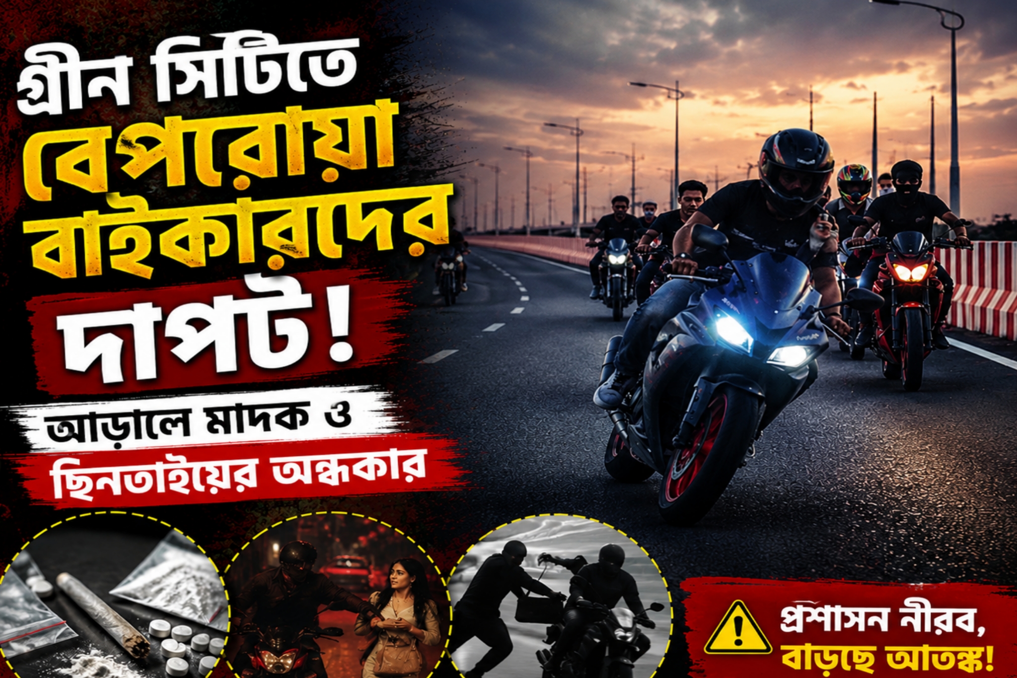 গ্রীন সিটিতে বেপরোয়া বাইকারদের দাপট: আড়ালে মাদক ও ছিনতাইয়ের অন্ধকার
